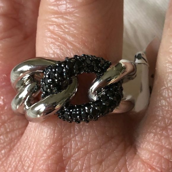 NWT Swarovski Sterling Silver and Black Crystal Link Ring - Picture 3 of 13